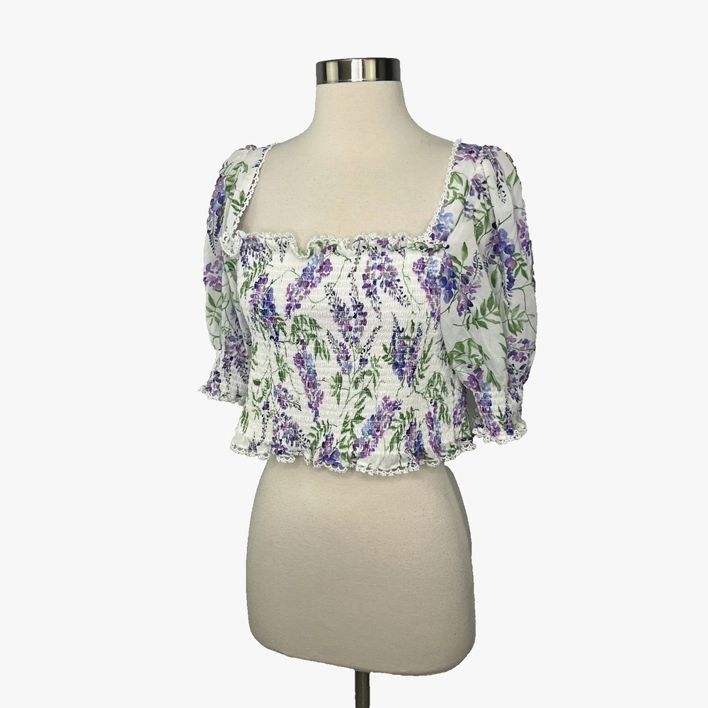 Hill House Home Zoe Crop Top Lavender Floral Wisteria Smocked XL Party Vacation - Picture 4 of 15